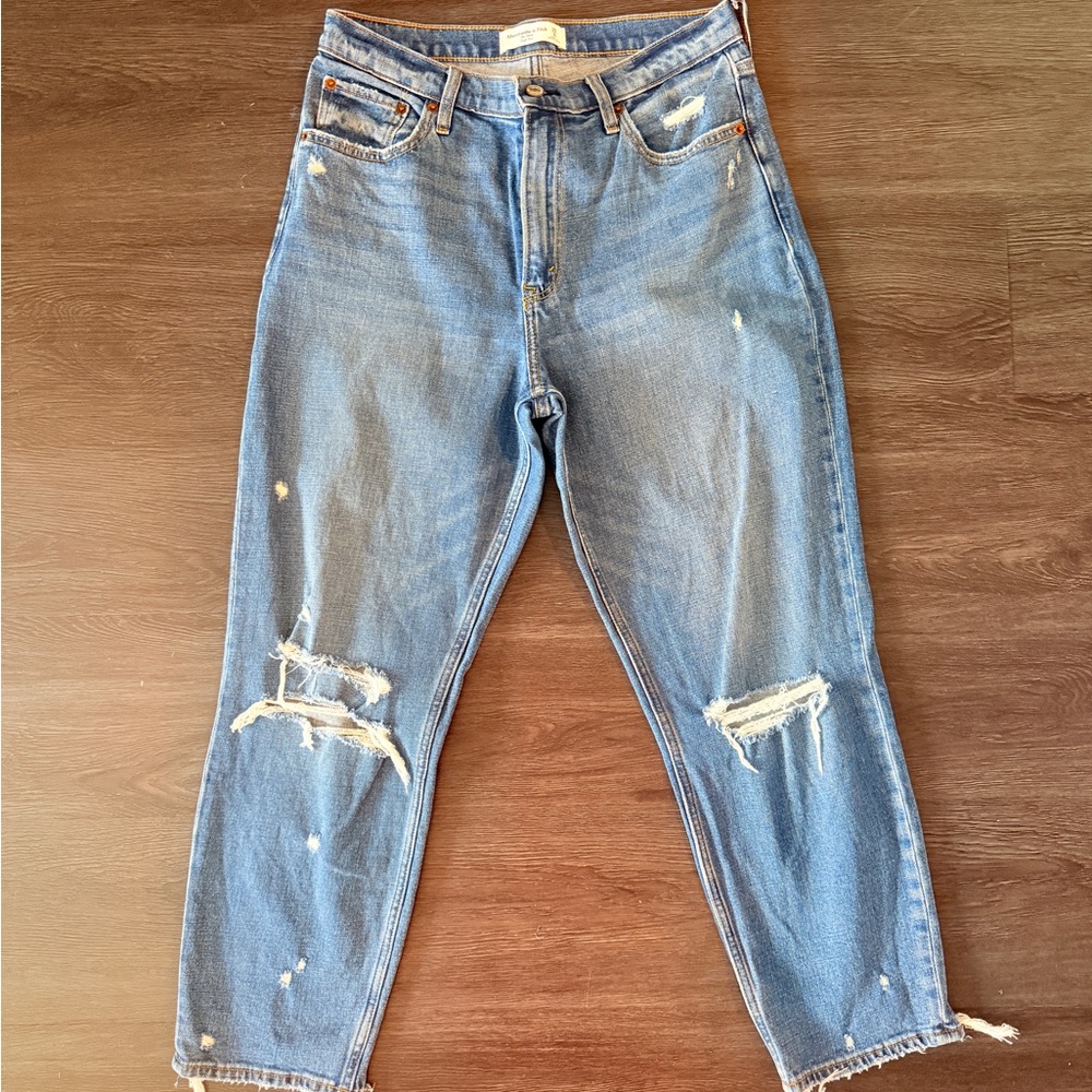 Abercrombie & Fitch Blue Ankle Cropped Jeans with Distressed Details